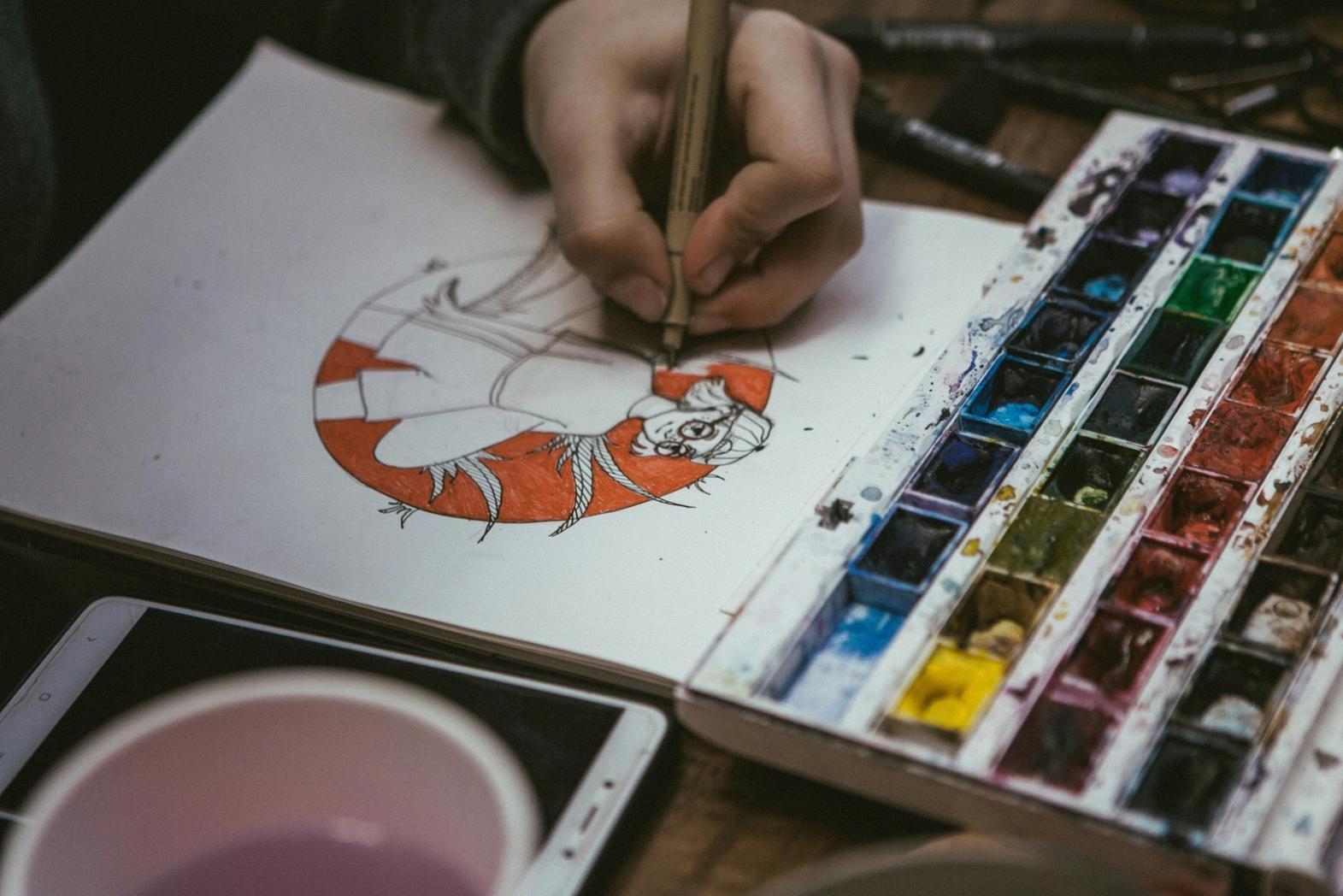 Creative workspace setup for illustration learning